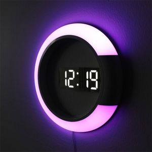 3D LED horloge murale Numérique Horloge De Table Alarme Miroir Mur Creux Design Moderne Veilleuse Pour La Maison Salon Décorations 220426