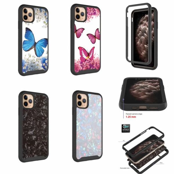 360 Full Body Armor Antichoc Téléphone Cas Hybride Couche Dur 3in1 Couverture Papillon Fleur Pour iphone 12 11 Pro XR XS Max Plus Samsung S21 Huawei