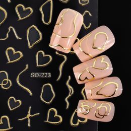 3d Love Heart Lignes Autocollants Nail Rose Gol Silver Metal Lettres Stripe Sécrothes Courbe Gel Nails Art Sliders Polish Manucure Decor