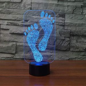 3D Mooie voet voetafdruk Nacht licht aanraaktafel bureau optische illusie lampen 7 kleuren veranderende lichten thuis decoratie Xmas verjaardag2954
