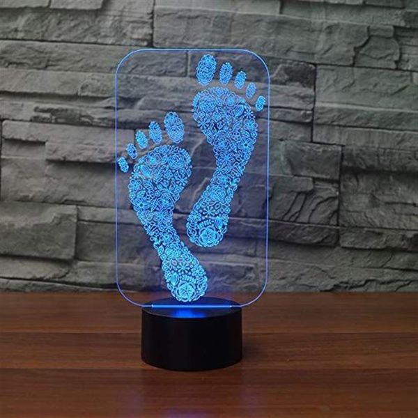 3D Lovely Foot Footprint Night Light Touch mesa de mesa óptica Lámparas de ilusión 7 luces de cambio de color Decoración del hogar Cumpleaños299i