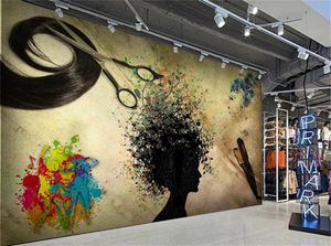 3D bas prix papier peint nostalgique Silhouette Salon de coiffure Graffiti outillage fond décoratif papier peint naturel