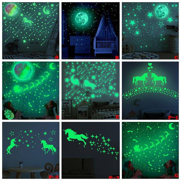 3D lumineux château lune stickers muraux décor à la maison décalcomanies bricolage décoration de chambre d'enfants licorne fluorescente lueur dans les autocollants sombres