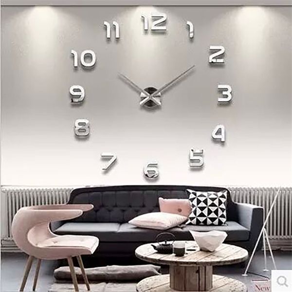 3d lumineux réel grande horloge murale se précipita miroir autocollant bricolage salon décor à la maison mode montres Quartz grand 220426