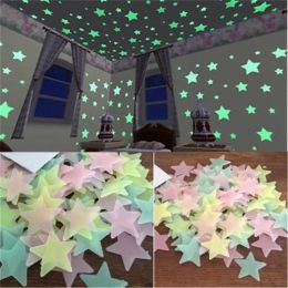 Autocollants muraux étoiles lumineuses 3D brillent dans la nuit, décoration de maison bricolage pour chambre d'enfants, autocollant mural de salon