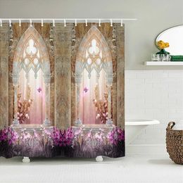 3d luxe Europese stijl gebogen deur bloem gedrukte douchegordijn stof waterdicht polyester badkamer s 240512