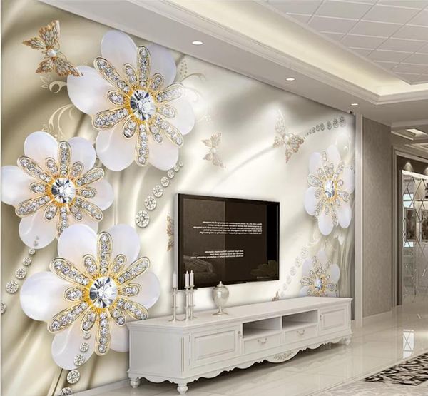mur moderne papier peint pour le salon de fond bijoux 3d or de luxe prune européenne TV