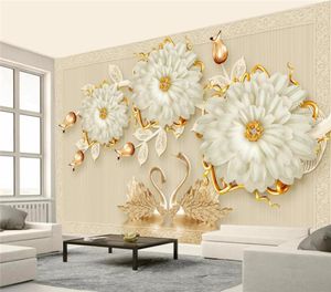 Bijoux de luxe 3D Fleur Swan Romantic TV Wall Papers Wall Decor Home Papel de Parede Para Quarto Wall Paper4501985