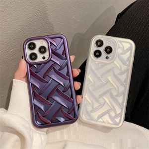 3D Luxury Weave TPU Plating Phone Case para iPhone 14 Pro Max 13 Pro 11 12Pro Magic Purple Contraportada