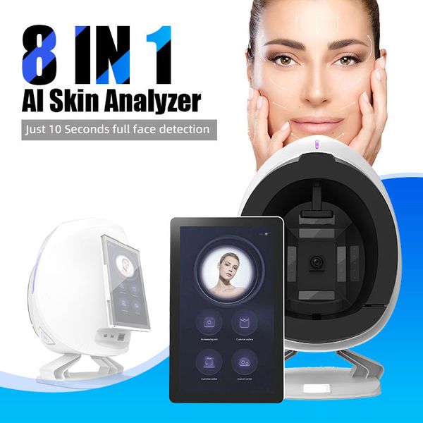 Analizador de piel con espejo mágico 3D Máquina de análisis de alcance facial Sistema de diagnóstico facial Tecnología de reconocimiento facial Ai Píxeles HD con informe de prueba de humedad para spa