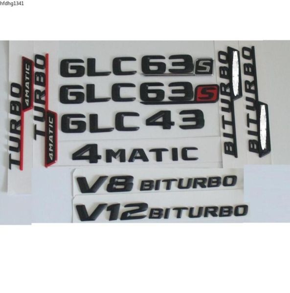 Badges autocollants 3D en lettres de coffre noir mat, emblèmes pour GLC43 GLC63 GLC63s V8 V12 BITURBO AMG 4MATIC6724202