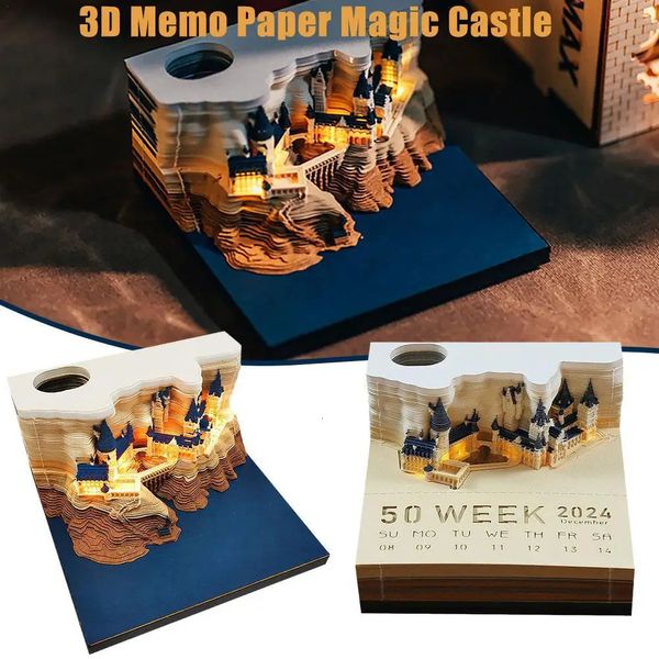 Mémo 3D PAD 2024 CALENDAIRE CALENDAIRE MEMO PAD 3D Magic Castle Calendrier hebdomadaire Blocage avec des accessoires de papeterie légers Sauteur 240411