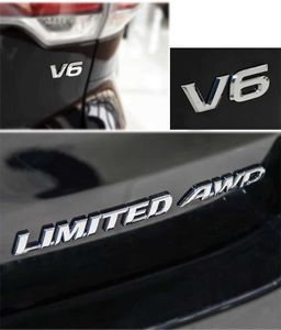 3D Metalen Zilver LIMITED AWD V6 Embleem Auto Spatbord Kofferbak Decal Voor TOYOTA Highlander LIMITED AWD V6 Sticker Accessoires