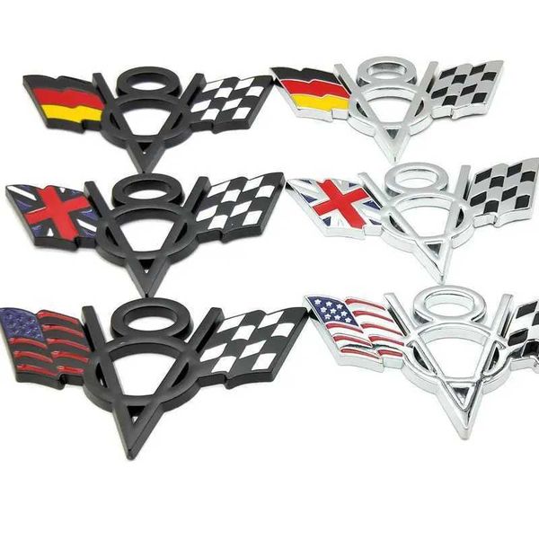 3D Metall US UK DE FR Italien Flagge V8 Auto Stamm Emblem Abzeichen Aufkleber Für Dodge Jeep Ford Toyota Chevrolet V8 Aufkleber Zubehör