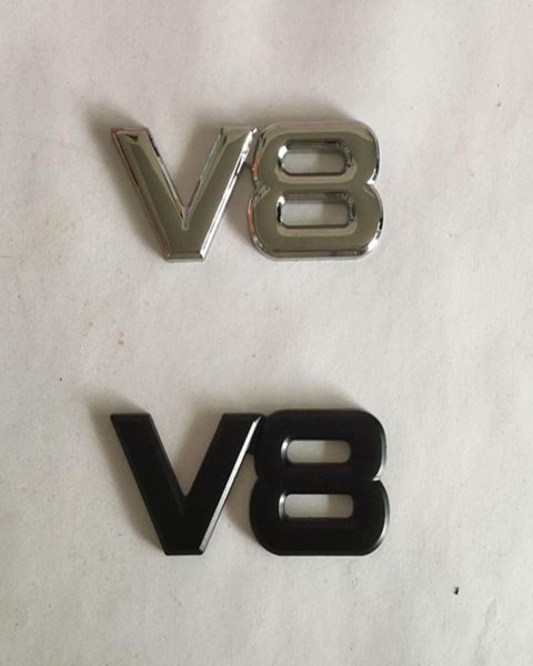 Badges 3D en métal V8, autocollants de voiture, style de voiture, noir et argent 8464884