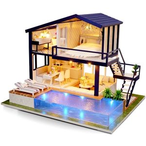 3D Miniaturas Dollhouse Doll House Wooden Furniture Diy House Miniature Box Puzzle Assemble Kits Toys For Children Birthday Gift 201217