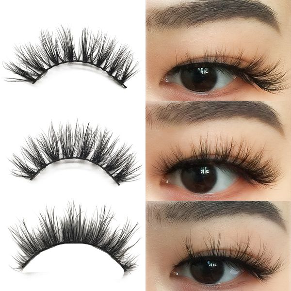 Pestañas de visón 3D Maquillaje de ojos Visones Pestañas postizas Suave Natural Grueso Tira falsa Pestaña Extensión de pestañas Pestañas esponjosas 10 mm 15 mm Proveedor al por mayor