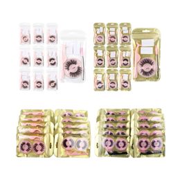 3D Ronde Lash Box Wimper Verpakking Combinatie Krultang Borstel en Zelfklevende Strip Lijmvrije Dikte Natuurlijke Schoonheid Tool Coloris Make-up Wimpers Extensions