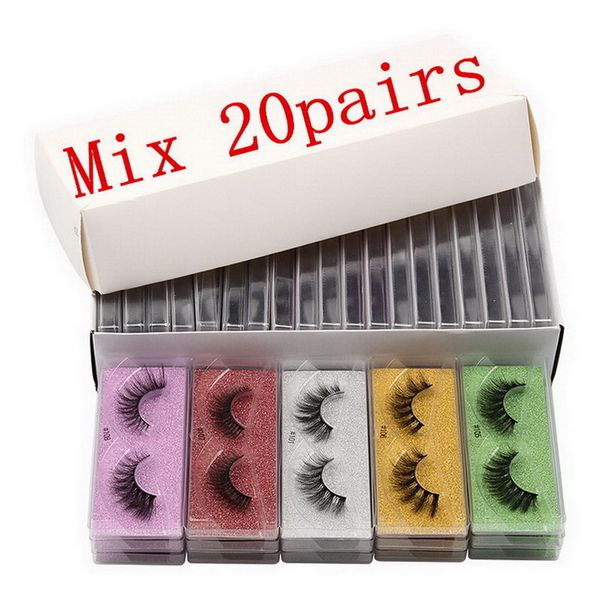 Boîte d'emballage de faux cils colorés, cils naturels 3D en vison, vente en gros, maquillage, cils faits à la main, #100