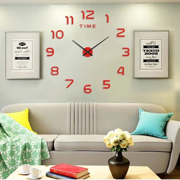 Numéro de miroir 3D Stickers muraux 40 cm Corloges murales de conception moderne pour la maison Art salon Bureau décoration horloge