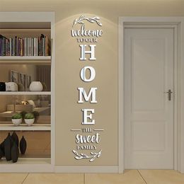 Pegatinas de pared con espejo 3D, letras en inglés, calcomanías acrílicas para el hogar y la familia, DIY, extraíbles para decoración 240112