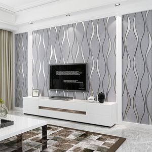 3D Moderne Luxe Flocking Suède Behang Hoge Schuimende Achtergrond Decor Roll Slaapkamer Sofa TV Streep Moderne Wallcovering