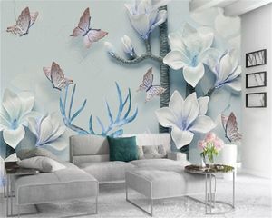 Papier peint 3d moderne en relief HD, fleur de Magnolia, cerf, décoration intérieure romantique personnalisée, papier peint en soie