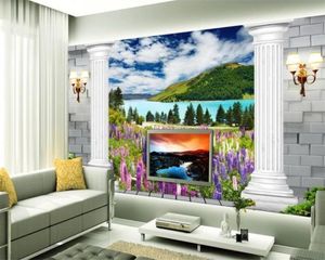 3d moderne behang 3d muurschildering behang droom Europese Romeinse kolom lavendel romantische landschap decoratieve zijde muurschildering behang