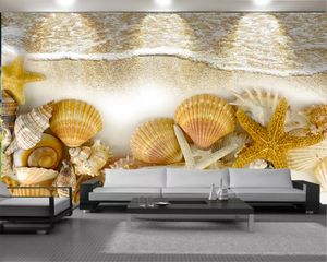 3d moderne behang 3d foto behang custom mooi strand zeester en shell romantische landschap decoratieve zijde 3D muurschildering behang