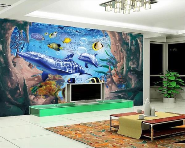 Papel tapiz moderno 3d fantasía 3D delfín mundo submarino TV Fondo pared pintura decorativa papel tapiz 3D Mural