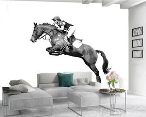 3d moderne behang luxe prachtige paardensport show zwart-wit foto's aangepaste afdrukken indoor tv achtergrond muur doek decoratie