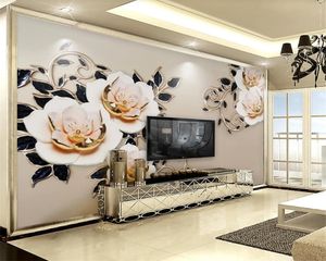 3d moderne papier peint moderne et simple 3D en relief en trois dimensions fleur salon chambre revêtement mural HD fond d'écran
