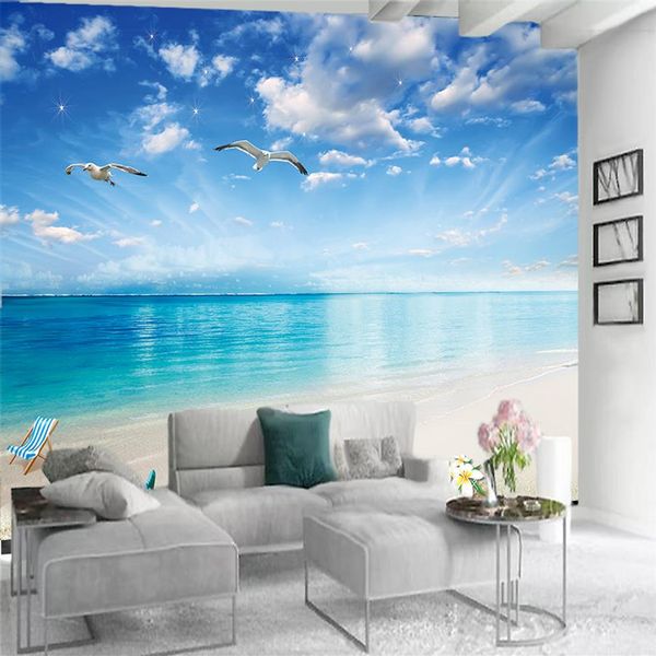 Papel tapiz moderno 3d Po papel tapiz 3d Mural hermoso y romántico vista al mar sala de estar revestimiento de paredes para dormitorio papel tapiz HD 217U