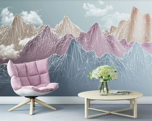3d moderne papier peint Simple abstrait géométrique montagne ligne lumière luxe impression numérique personnalisé toute taille HD décoration beaux fonds d'écran