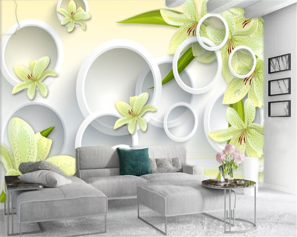 Papier peint 3d moderne, cercles connectés blancs, fleurs délicates, impression numérique HD, papier peint résistant à l'humidité