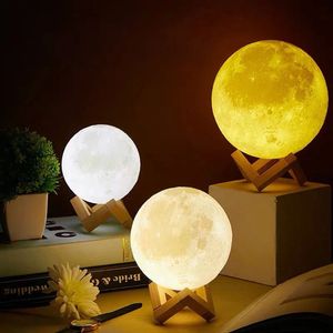 Lampe de lune 3D LED veilleuse Rechargeable lampe de chevet chambre d'enfant décoration de chambre RGB couleur impression 3D clair de lune enfant cadeau 231225