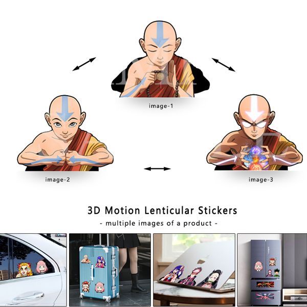 Autocollant de voiture lenticulaire de mouvement 3D, dessin animé Avatar le dernier maître de l'air Aang, autocollants imperméables pour ordinateur portable, autocollant de réfrigérateur, jouet