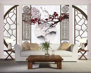 3D Muurschildering Chinese Plum Blossom Vogel Gunstige Steenpatroon Mozaïek TV achtergrond Woonkamer slaapkamer behang