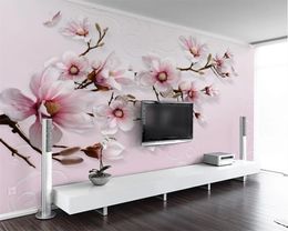 3d muurschildering behang living 3d wallpaper moderne minimalistische handgeschilderde roze bloemen achtergrond Muur romantische bloemen 3d behang