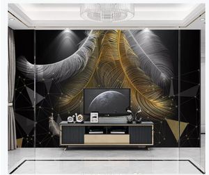 Papier peint mural 3D moderne minimaliste plume d'or motif géométrique TV canapé fond mur personnalisé Photo 3D papier peint