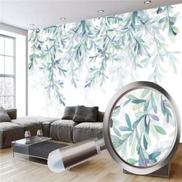 Papier peint mural 3d petit papier peint à la main aquarelle feuilles vertes nordique minimaliste salon chambre cuisine décor à la maison Wallp185J