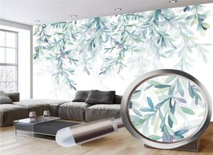 Papier peint mural 3D petit papier peint à la main aquarelle feuilles vertes nordique minimaliste salon chambre cuisine décor à la maison Wallp1212120