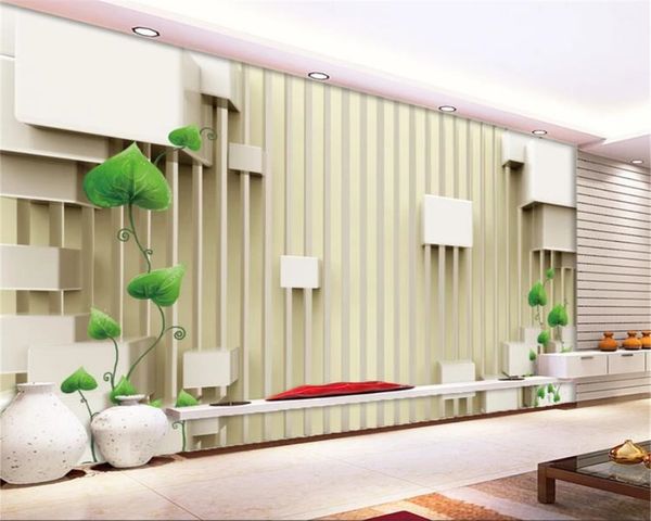Papier peint Mural 3d rayé espace vert rotin salon chambre TV fond papier peint Mural