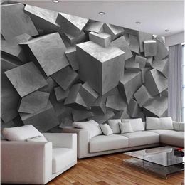 3d muurschilderingen behang voor woonkamer 3d stereoscopische grijze baksteen wallpapers 3D achtergrond wall283u