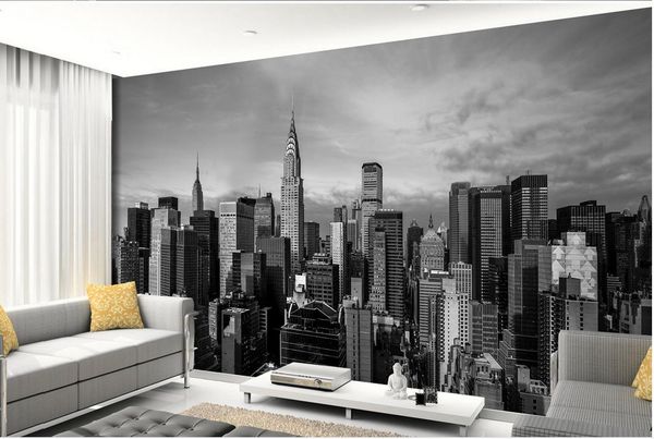 murales de papel pintado 3D para vivir blanco panorama de Nueva York la fotografía de arquitectura pared del fondo de la habitación y Negro