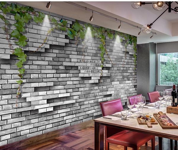 3d peintures murales papier peint pour salon personnalisé en trois dimensions brique 3d fonds d'écran mur vert vigne café fond mur