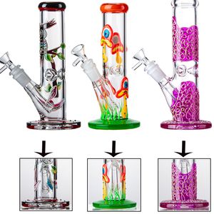 3D Madsstoeluil Glow in the Dark Multi Options Hookahs Percolator Glass Bong 18 mm vrouwelijke gewricht handwerk paarse rechte perc dab rigs met diffuse ontluchtingskom