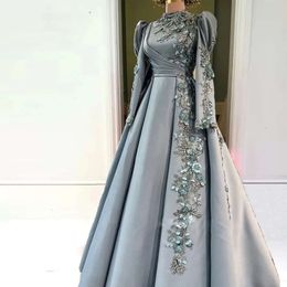 3D Moslim prachtige vrouwen bloemen avondjurken parels Appliques Dubai Caftan formele jurk voor verloving Ruches Islam Vestido