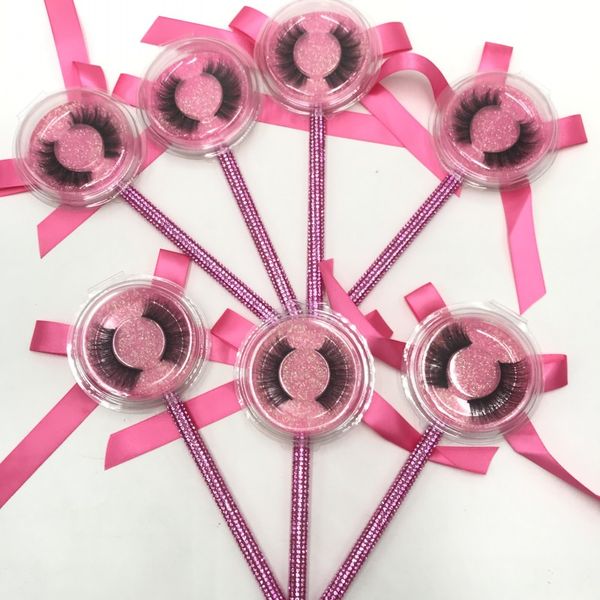 3D Natural Cadres Cils roses Coque rose avec strass Lollipop Lash Emballage 18-22mm False False Plein Strip Eyelash Fdshine