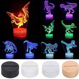 3D Nachtlamp Dinosaur Lights Room Desk Setup Lighting Decor op de tafel 3D Basis Licht voor Kinderen Nachtkastje Gift met afstandsbediening